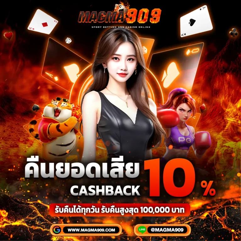 Cashback Magma909 คืนยอดเสีย 10% ทุกวันสูงสุด 100,000 บาท